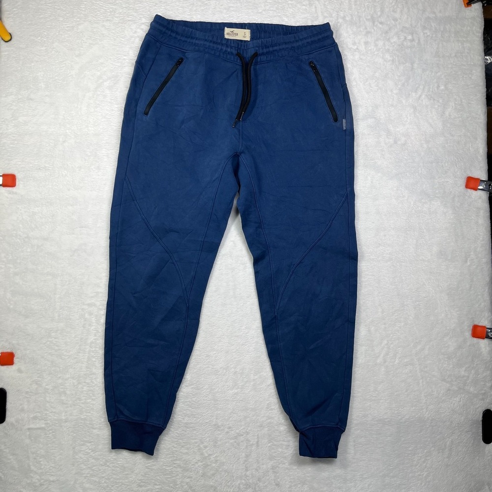 Hollister Jogger Pants Mens Small Blue Mid Rise Training Athleisure Tapered Leg